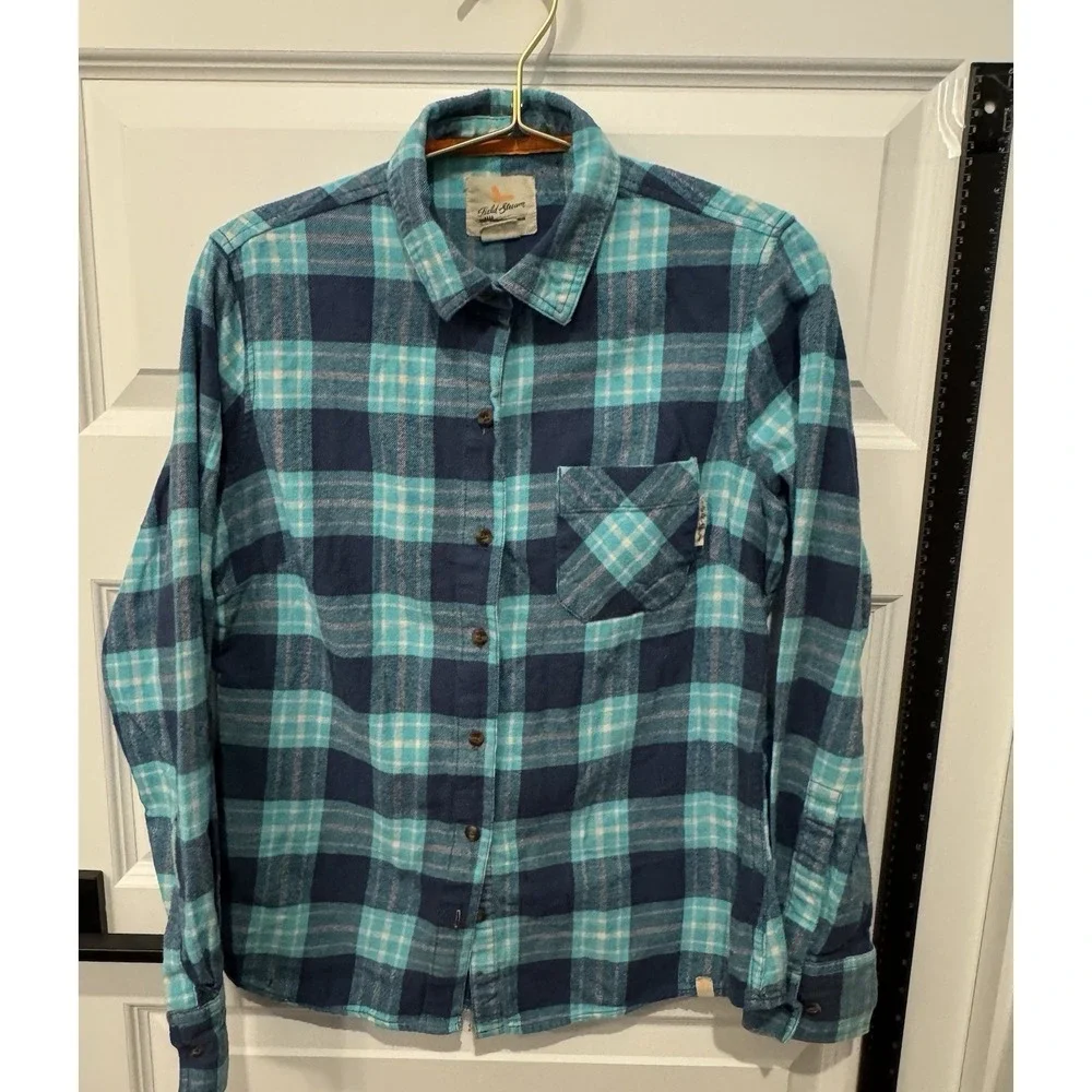 FIELD & STREAM Men's Flannel Long Sleeve Shirt Jacket Medium M Blue Plaid Rugged